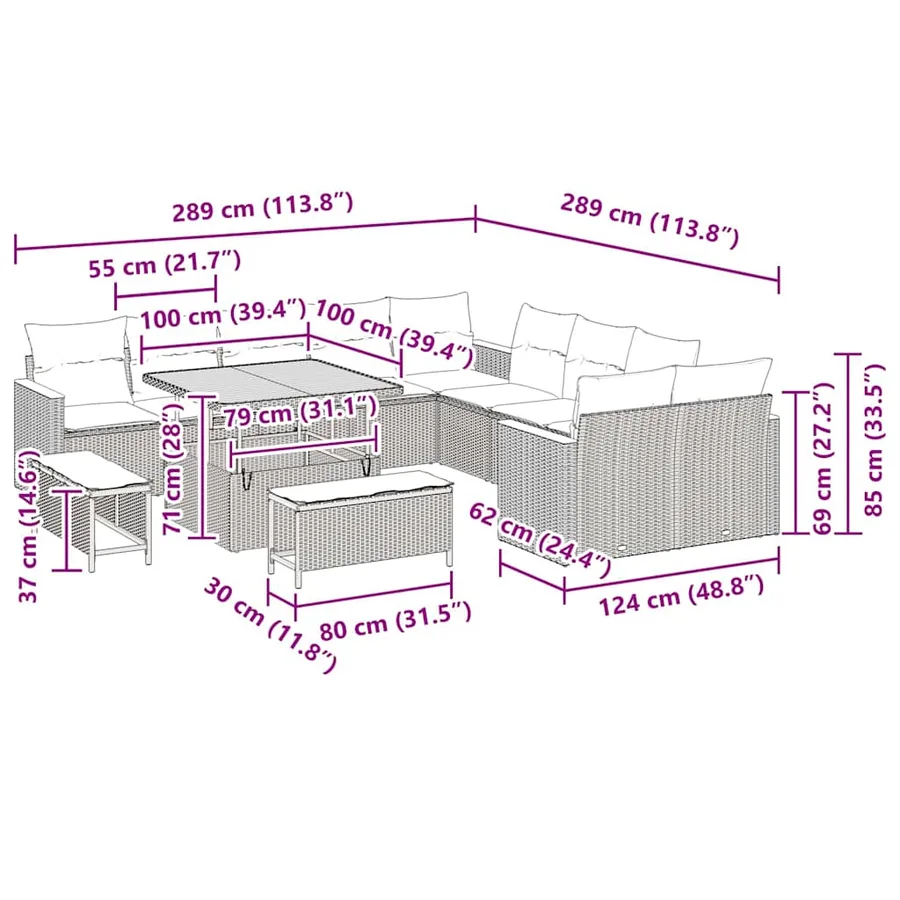 Ensemble de canapé de jardin 13 pcs Beige polyrotin - 15
