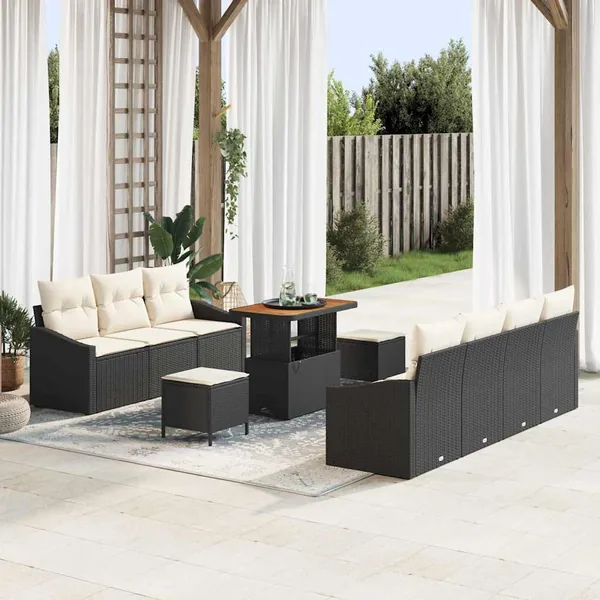 Ensemble de canapé de jardin avec coussin 10 pcs Noir et Crème