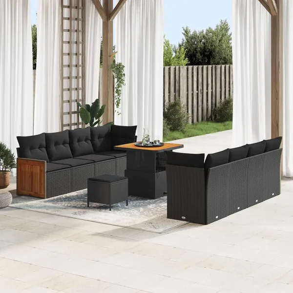 Ensemble de canapé de jardin avec coussin 12 pcs Noir polyrotin