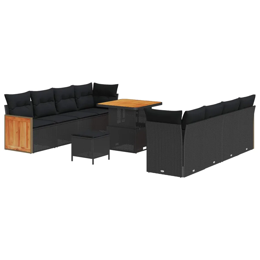 Ensemble de canapé de jardin avec coussin 12 pcs Noir polyrotin - 2