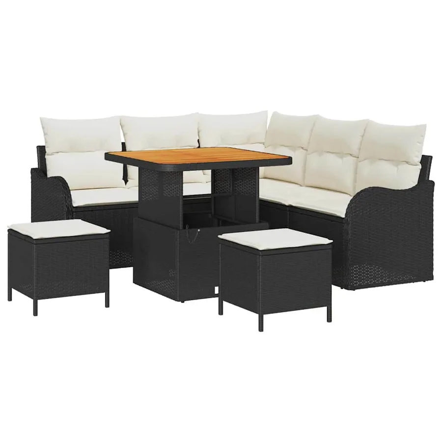 Ensemble de canapé de jardin avec coussin 8 pcs Noir polyrotin - 2