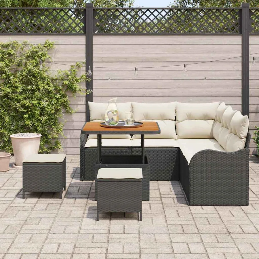 Ensemble de canapé de jardin avec coussin 8 pcs Noir polyrotin - 3