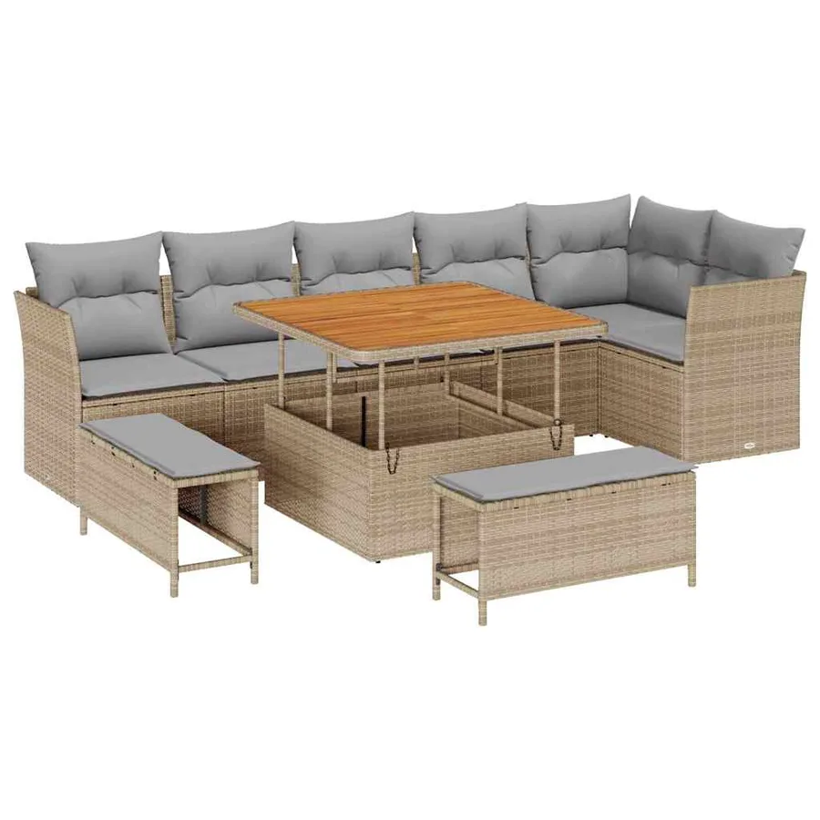 Ensemble de canapé de jardin 9 pcs Beige polyrotin - 2