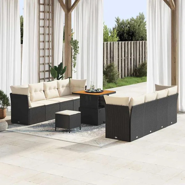 Ensemble de canapé de jardin 11 pcs Noir polyrotin