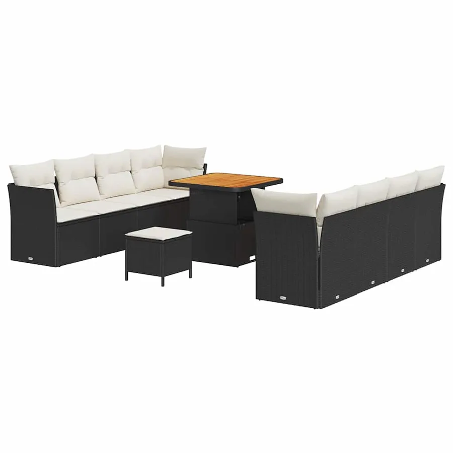 Ensemble de canapé de jardin 11 pcs Noir polyrotin - 2