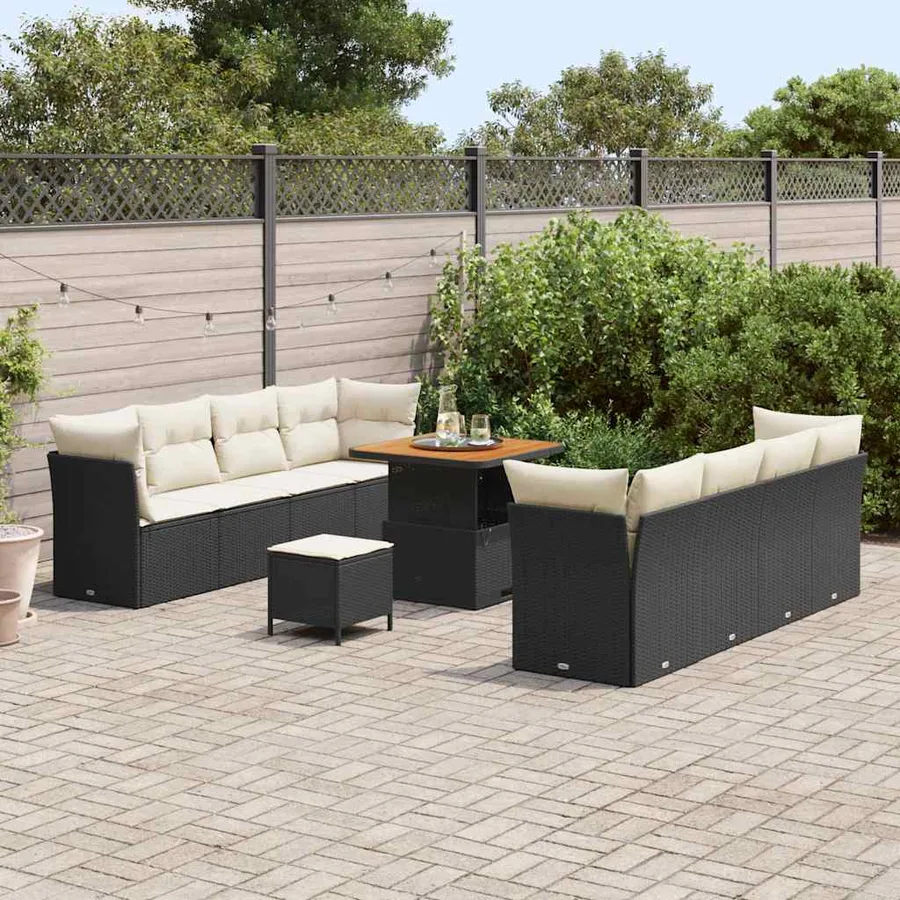 Ensemble de canapé de jardin 11 pcs Noir polyrotin - 3