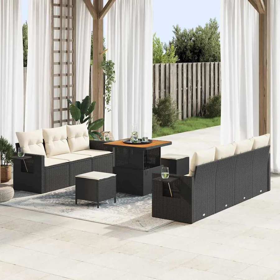 Ensemble de canapé de jardin 10 pcs Noir polyrotin
