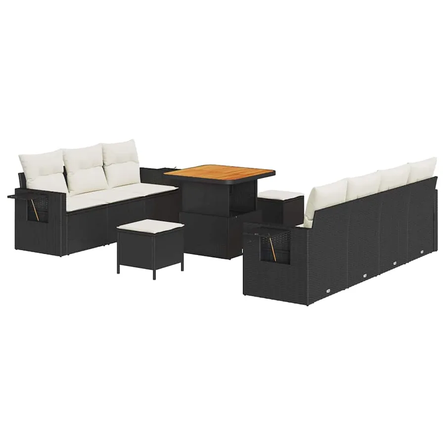 Ensemble de canapé de jardin 10 pcs Noir polyrotin - 2