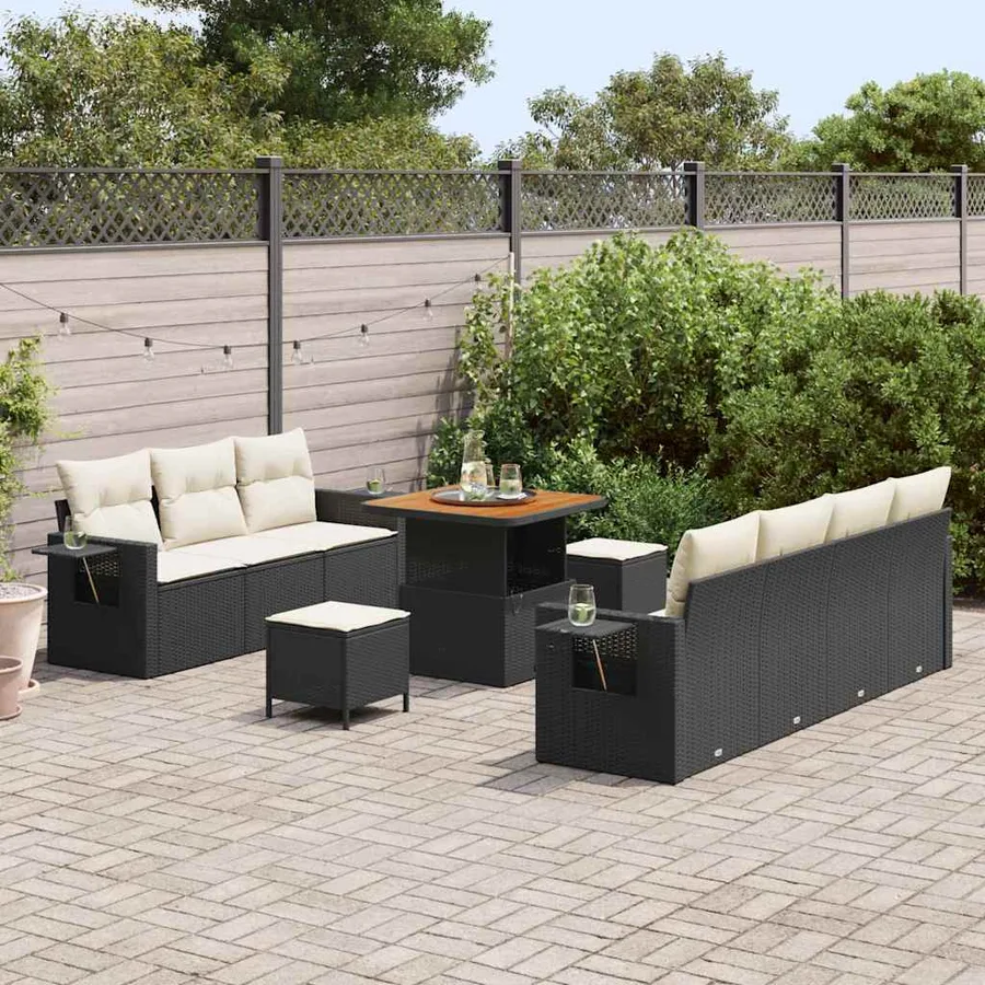 Ensemble de canapé de jardin 10 pcs Noir polyrotin - 3