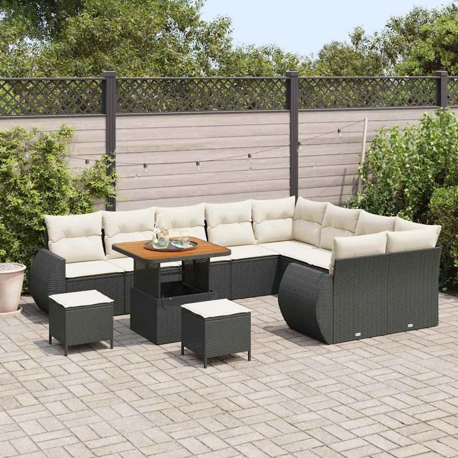 Ensemble de canapé de jardin 12 pcs Noir polyrotin - 3