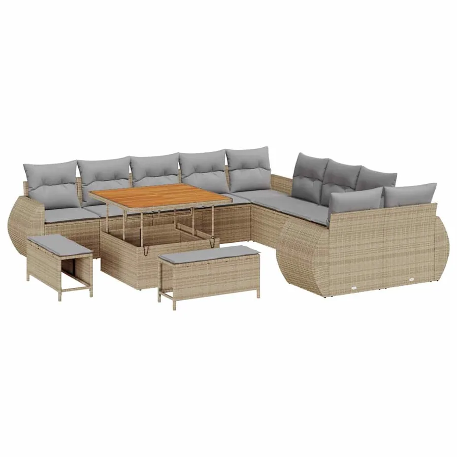 Ensemble de canapé de jardin 13 pcs Beige polyrotin - 2
