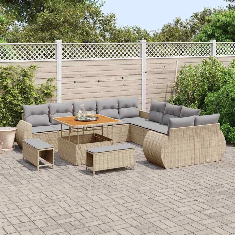 Ensemble de canapé de jardin 13 pcs Beige polyrotin - 3