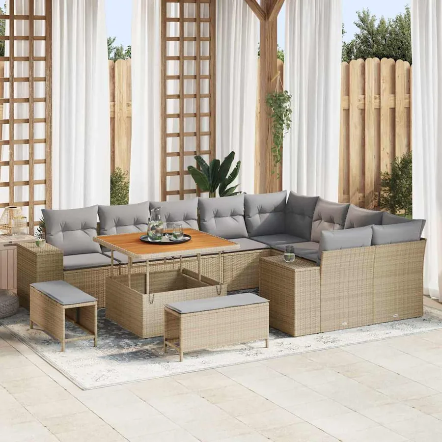 Ensemble de canapé de jardin 12 pcs Beige polyrotin