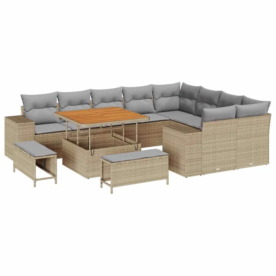 Ensemble de canapé de jardin 12 pcs Beige polyrotin - 2