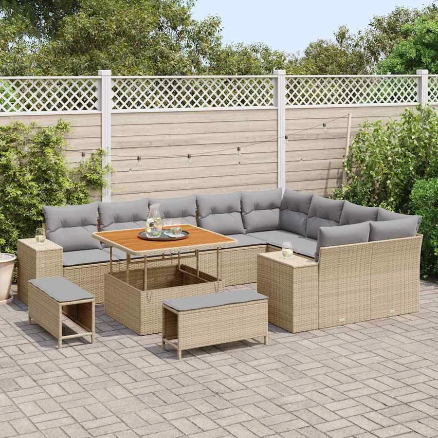 Ensemble de canapé de jardin 12 pcs Beige polyrotin - 3