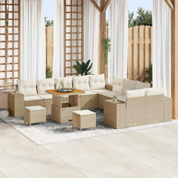 Ensemble de canapé de jardin 13 pcs Beige polyrotin