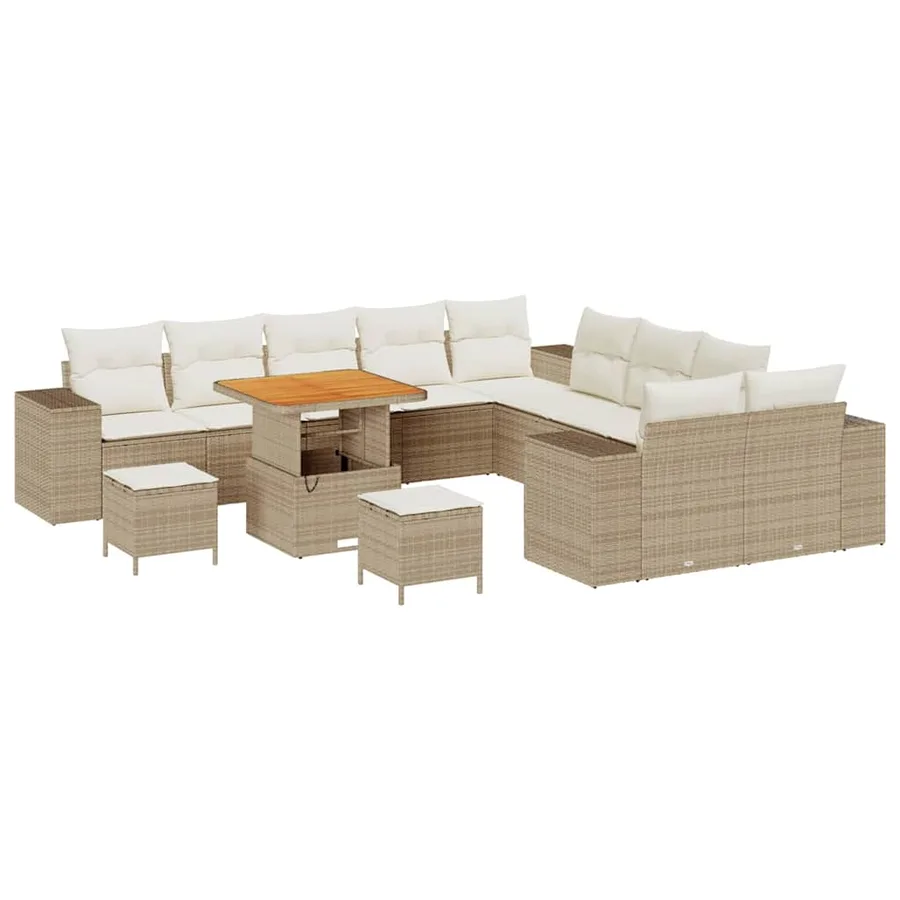 Ensemble de canapé de jardin 13 pcs Beige polyrotin - 2