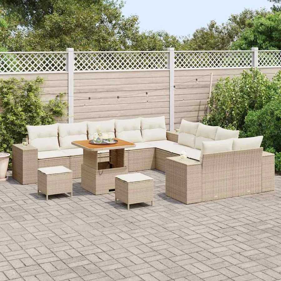 Ensemble de canapé de jardin 13 pcs Beige polyrotin - 3