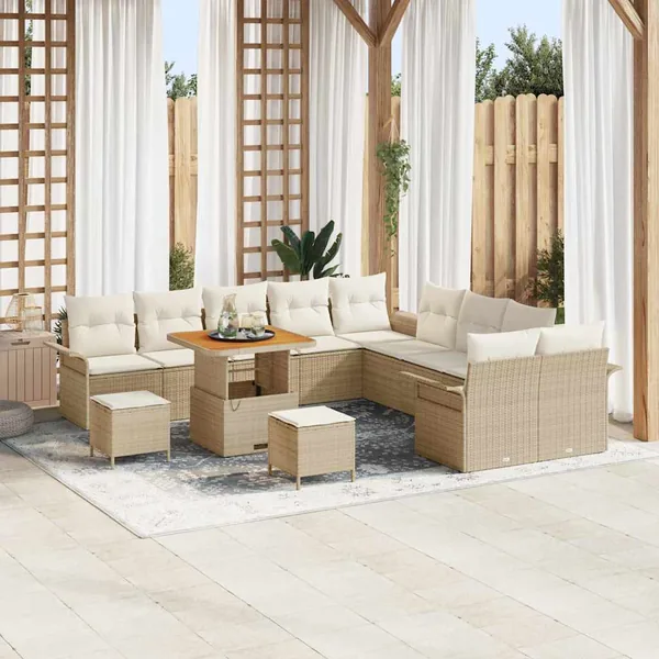 Ensemble de canapé de jardin 13 pcs Beige polyrotin