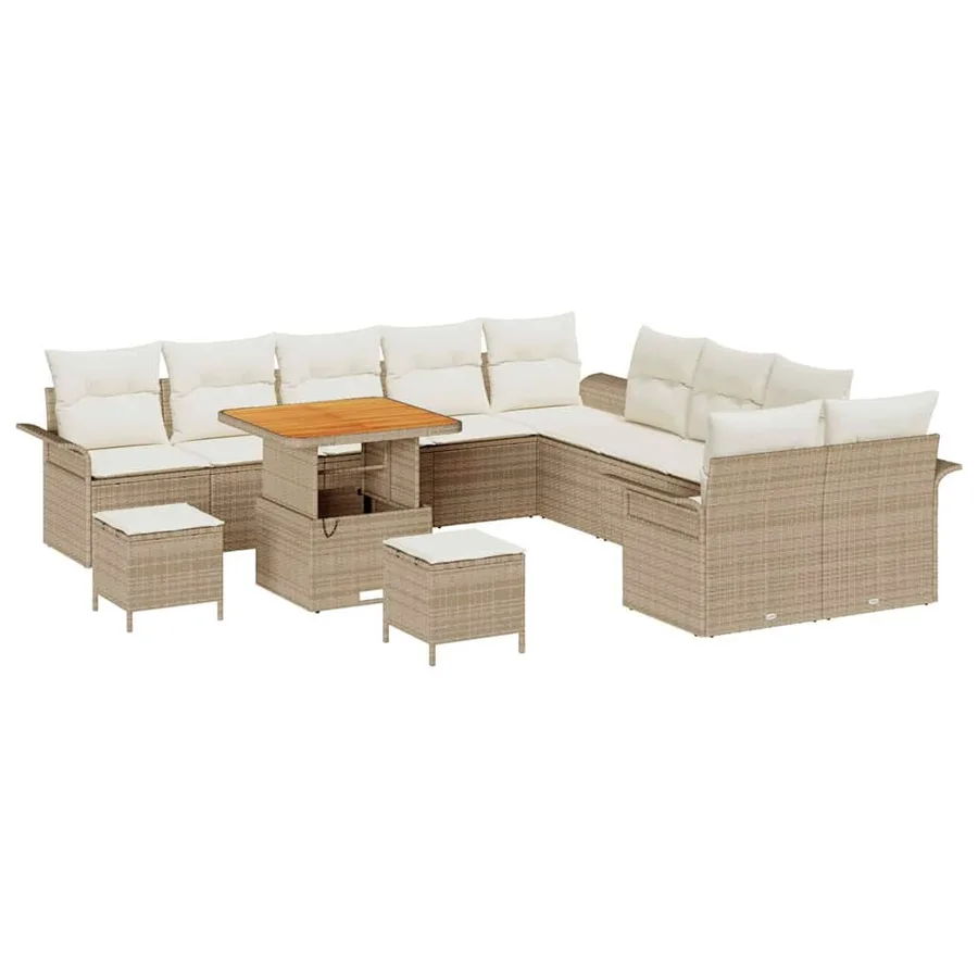 Ensemble de canapé de jardin 13 pcs Beige polyrotin - 2