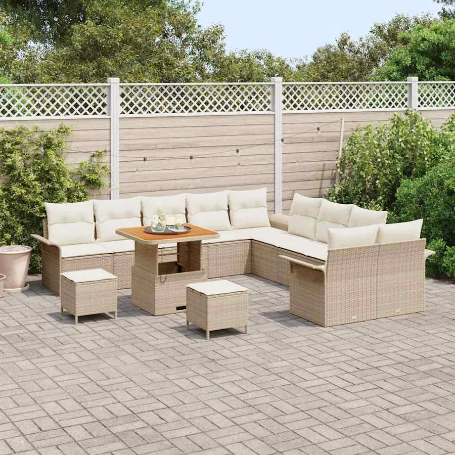 Ensemble de canapé de jardin 13 pcs Beige polyrotin - 3