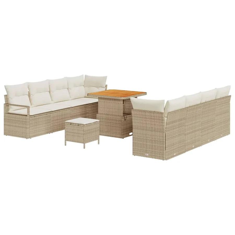 Ensemble de canapé de jardin 11 pcs Beige polyrotin - 2