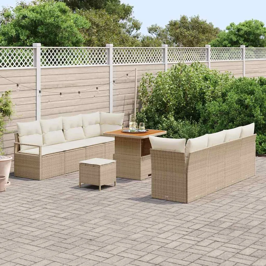 Ensemble de canapé de jardin 11 pcs Beige polyrotin - 3