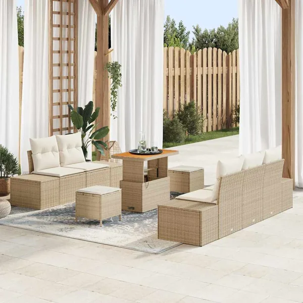 Ensemble de canapé de jardin 8 pcs Beige Poly rotin