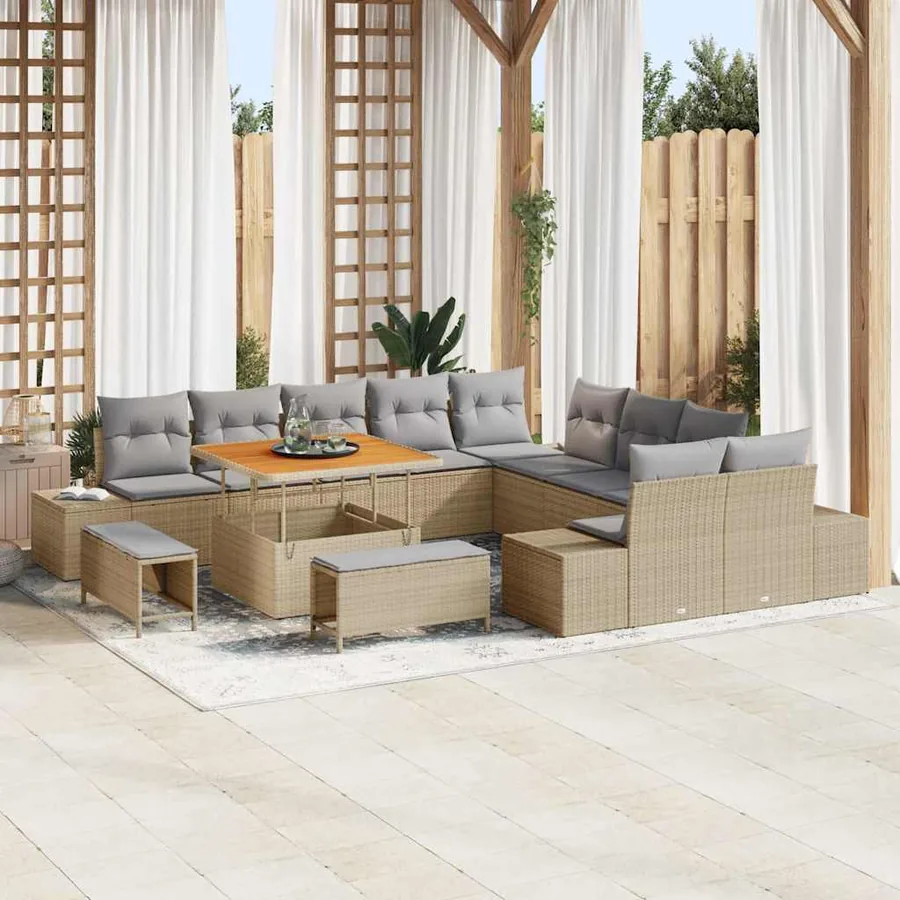 Ensemble de canapé de jardin 13 pcs Beige polyrotin