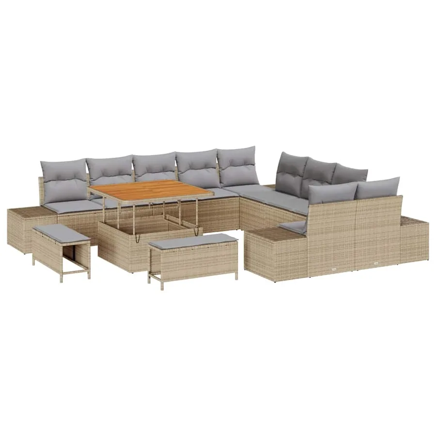 Ensemble de canapé de jardin 13 pcs Beige polyrotin - 2