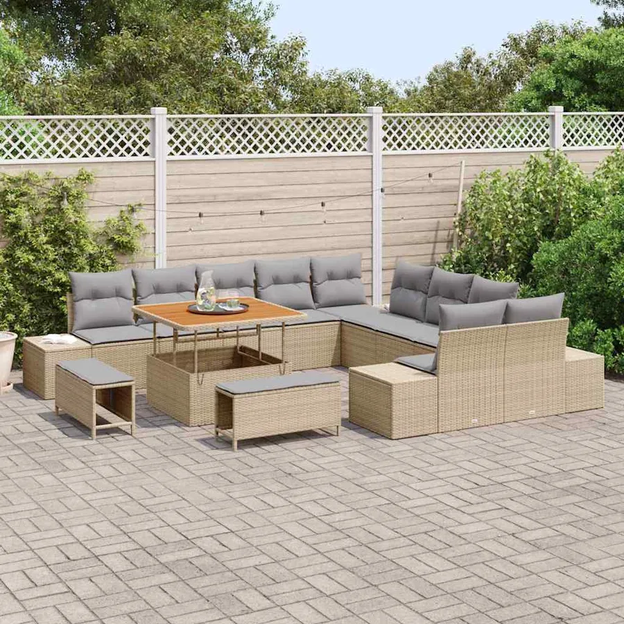 Ensemble de canapé de jardin 13 pcs Beige polyrotin - 3