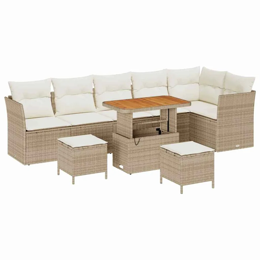 Ensemble de canapé de jardin 9 pcs Beige polyrotin - 2