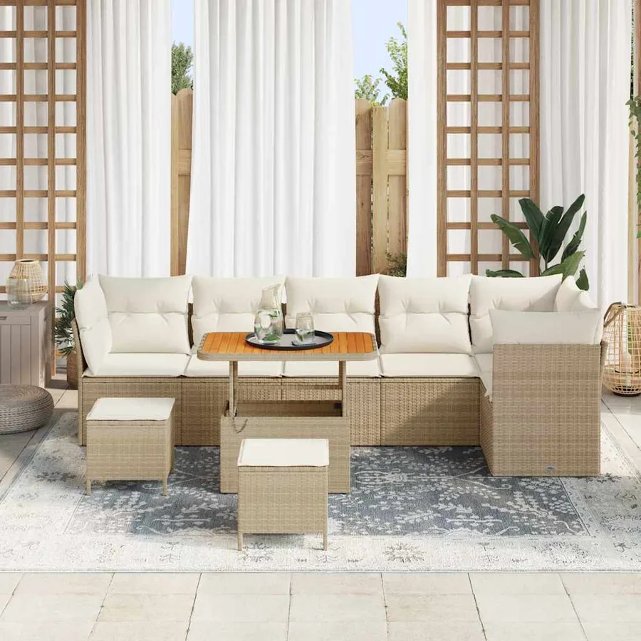 Ensemble de canapé de jardin 9 pcs Beige polyrotin - 3