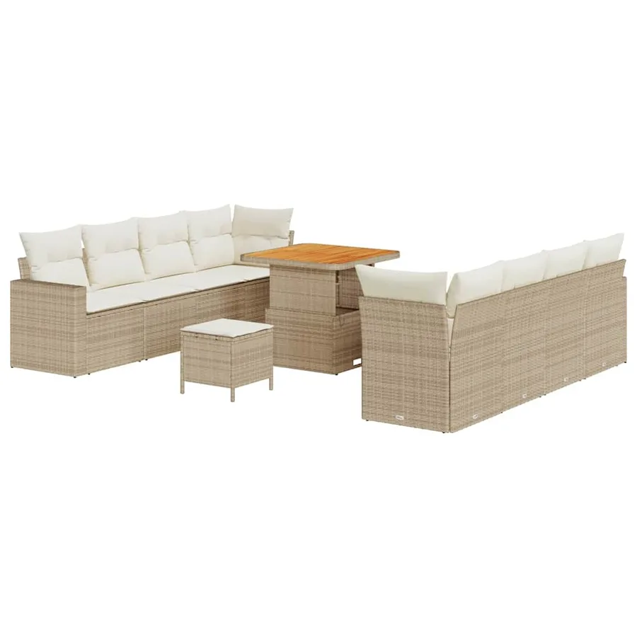 Ensemble de canapé de jardin 11 pcs Beige polyrotin - 2