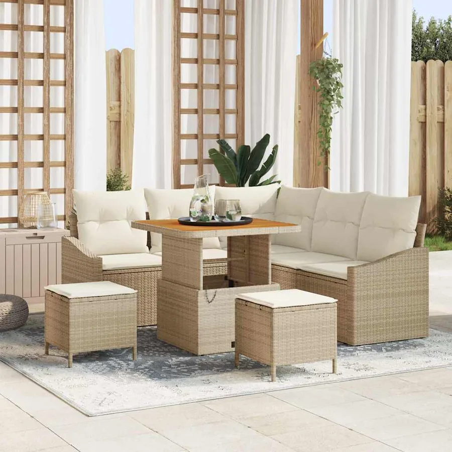 Ensemble de canapé de jardin 8 pcs Beige Poly rotin