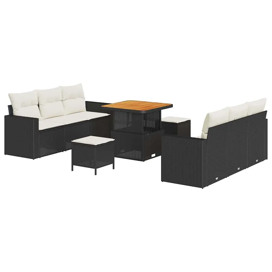 Ensemble de canapé de jardin 9 pcs Noir polyrotin - 2