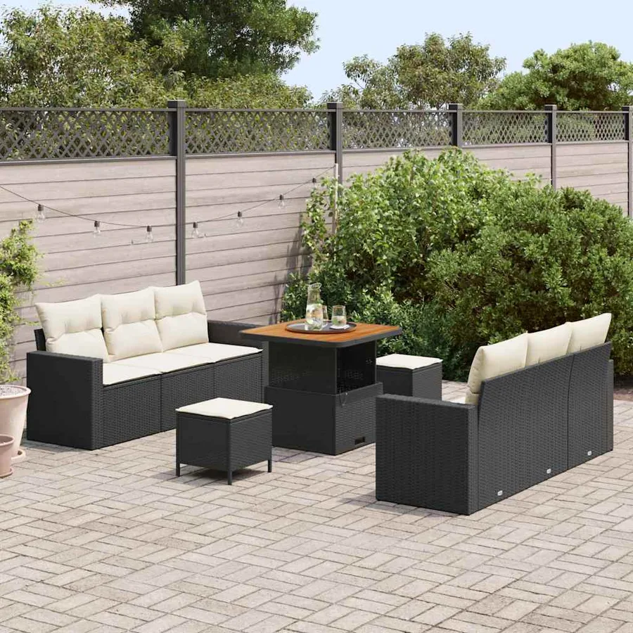 Ensemble de canapé de jardin 9 pcs Noir polyrotin - 3
