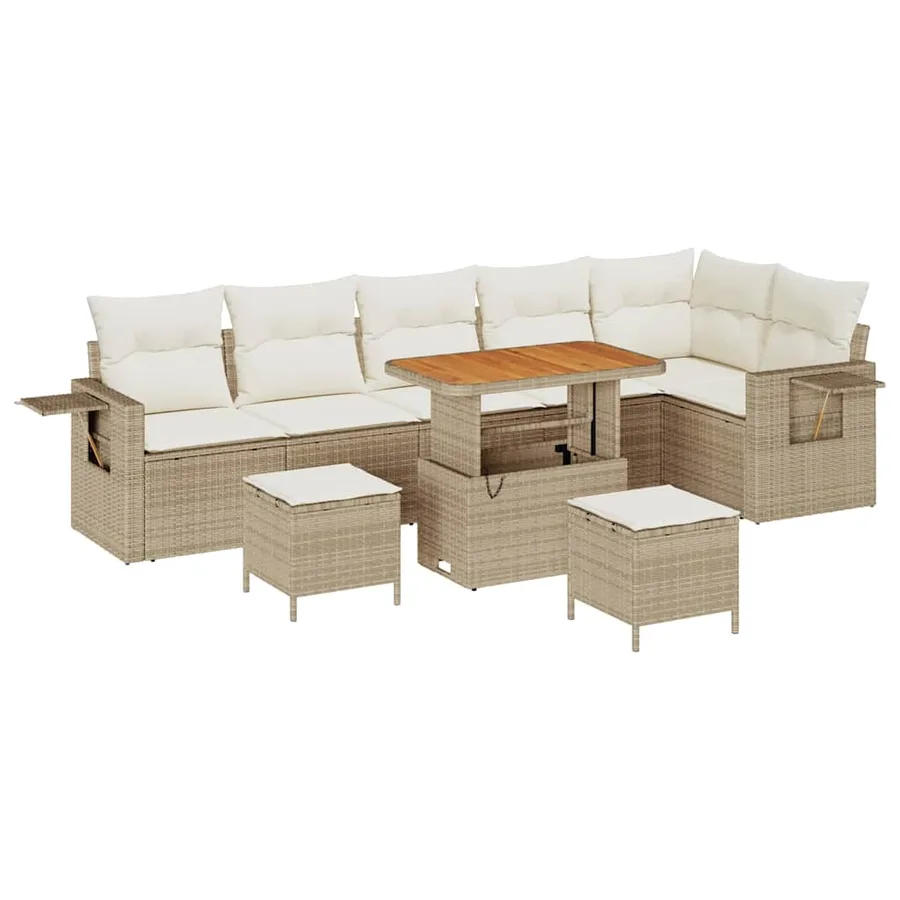 Ensemble de canapé de jardin 9 pcs Beige polyrotin - 2