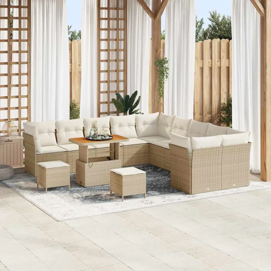 Ensemble de canapé de jardin 13 pcs Beige polyrotin