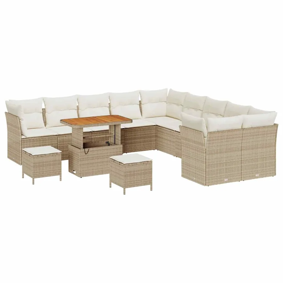 Ensemble de canapé de jardin 13 pcs Beige polyrotin - 2