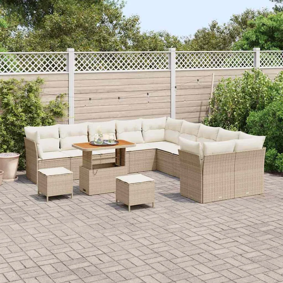 Ensemble de canapé de jardin 13 pcs Beige polyrotin - 3