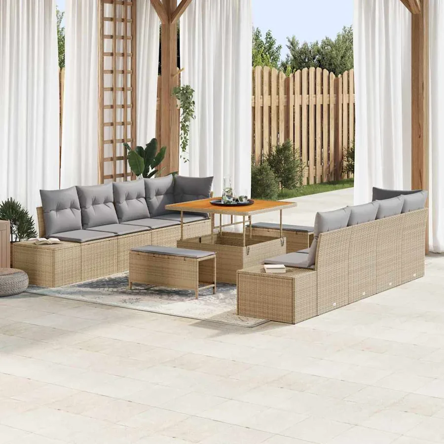 Ensemble de canapé de jardin 11 pcs Beige polyrotin