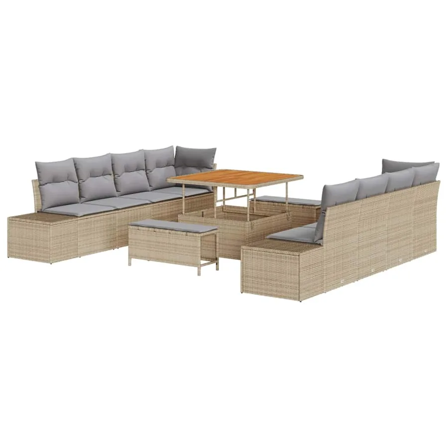 Ensemble de canapé de jardin 11 pcs Beige polyrotin - 2