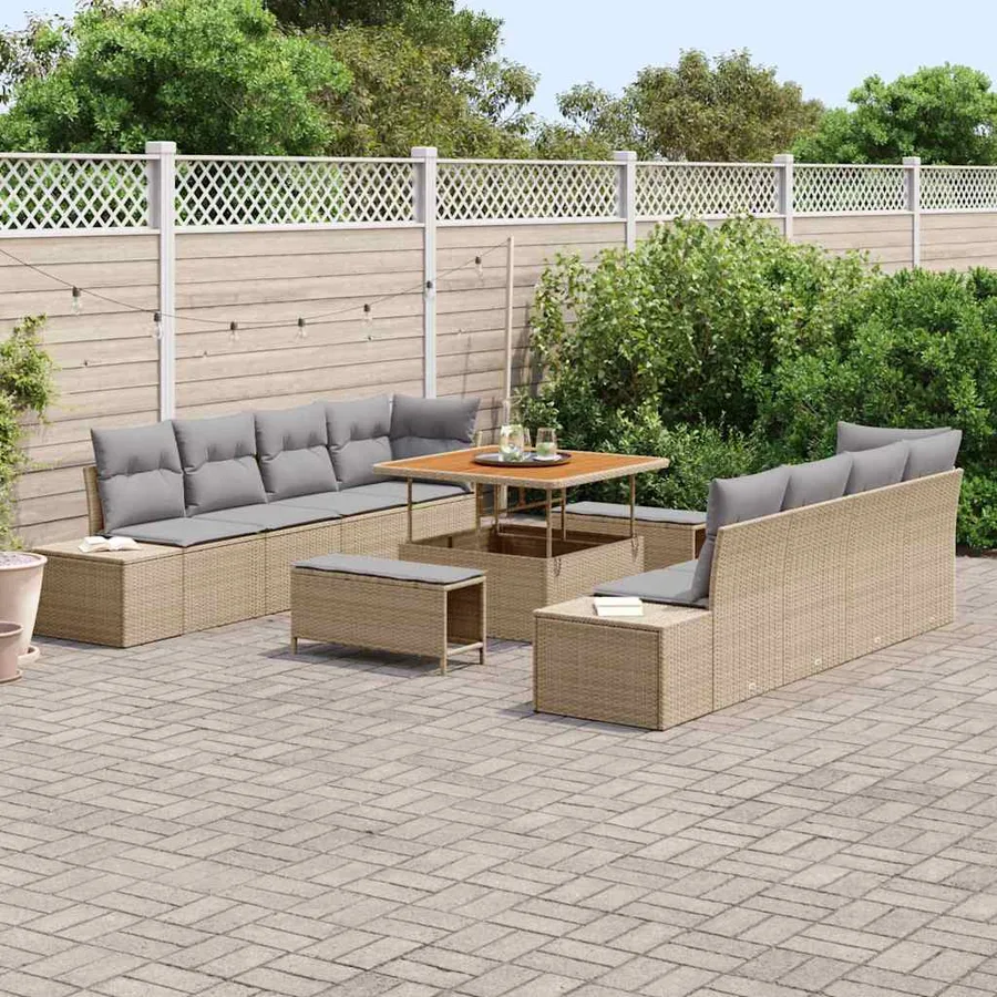 Ensemble de canapé de jardin 11 pcs Beige polyrotin - 3