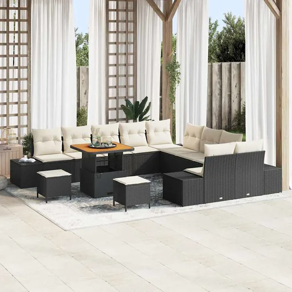 Ensemble de canapé de jardin avec coussin 13 pcs Noir polyrotin