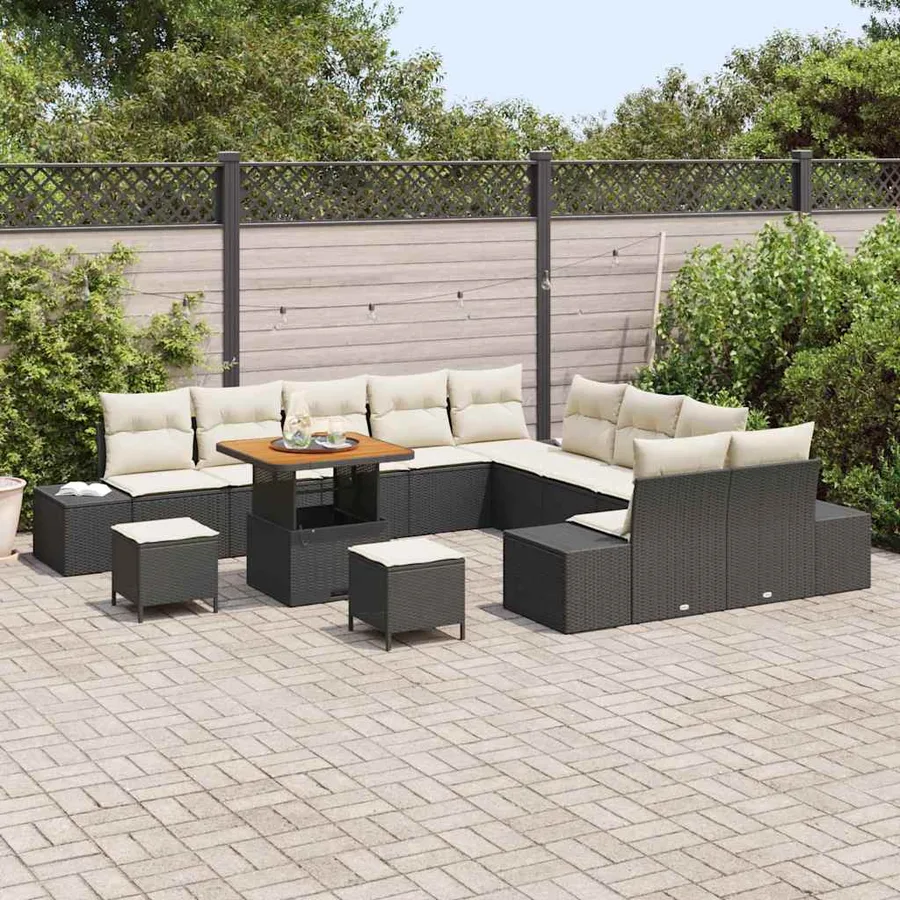 Ensemble de canapé de jardin avec coussin 13 pcs Noir polyrotin - 3