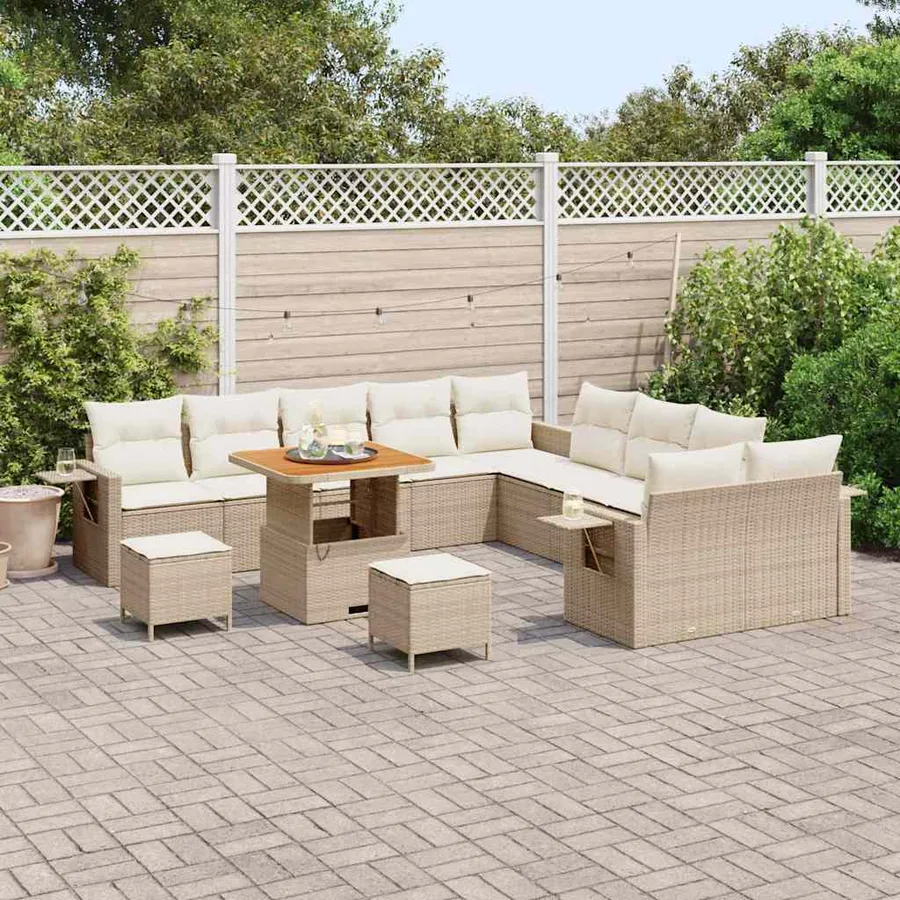 Ensemble de canapé de jardin 13 pcs Beige polyrotin - 3