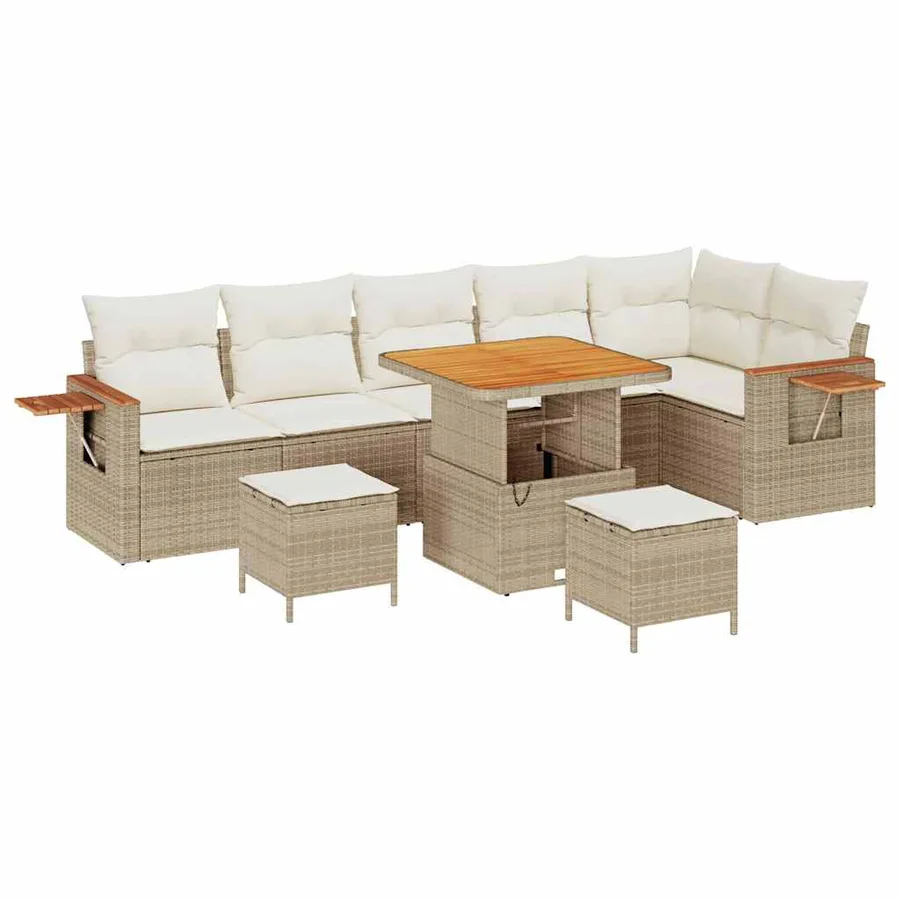 Ensemble de canapé de jardin 11 pcs Beige et crème polyrotin - 2
