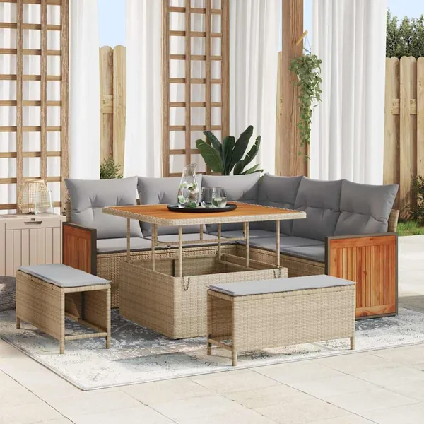 Ensemble de canapé de jardin 9 pcs Beige et Gris clair
