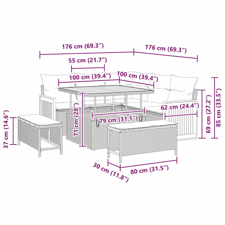 Ensemble de canapé de jardin 9 pcs Beige et Gris clair - 14